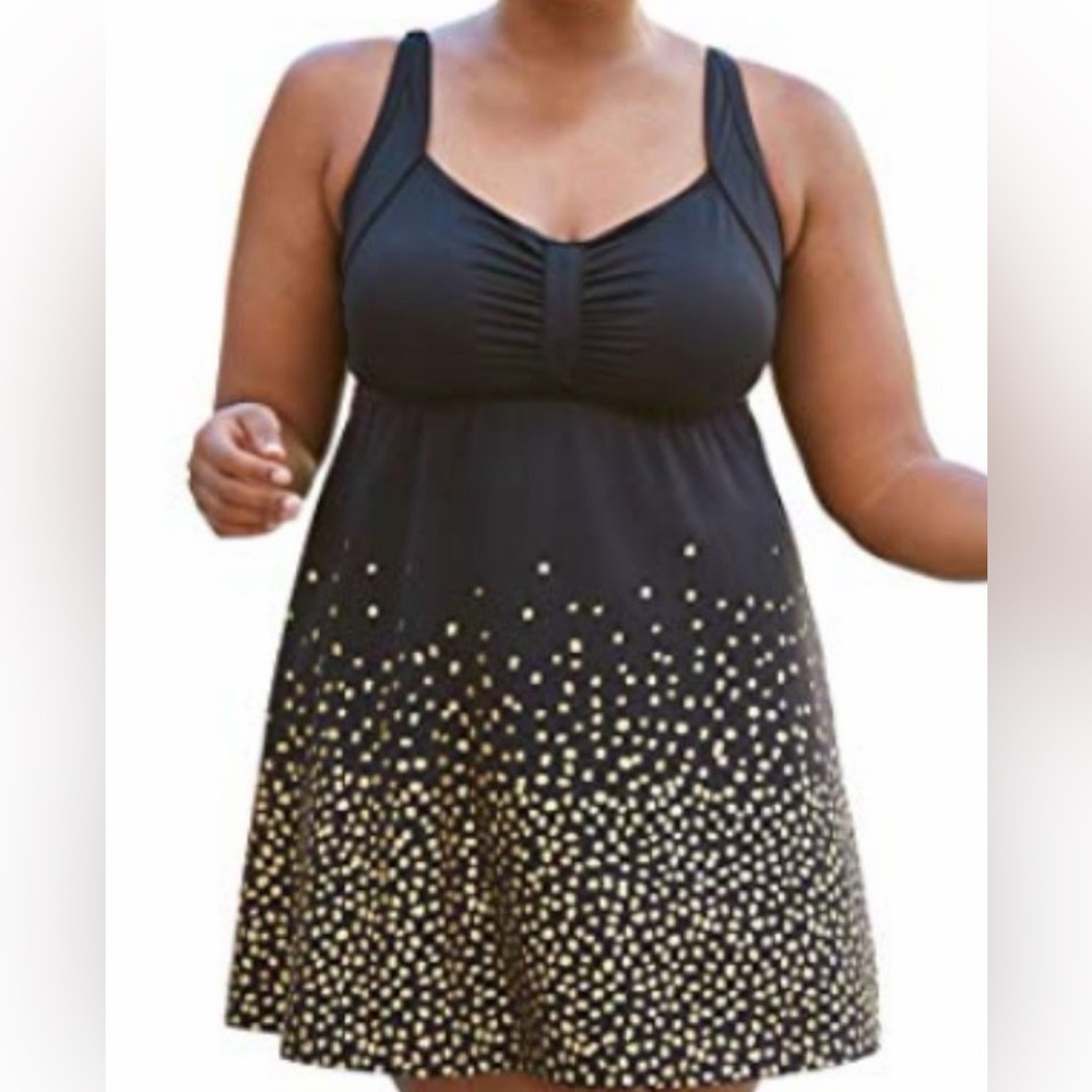 NWT Swimsuits For All Black Gold
Dot Retro Swimdress Plus Size 20 
One Piece